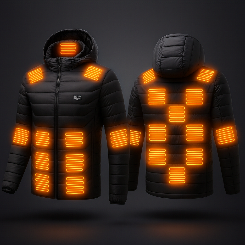 Men’s Winter Heated Jacket – 21 Areas of Heating, Thick Padded USB Electric Ski Coat for Outdoor Cold Weather