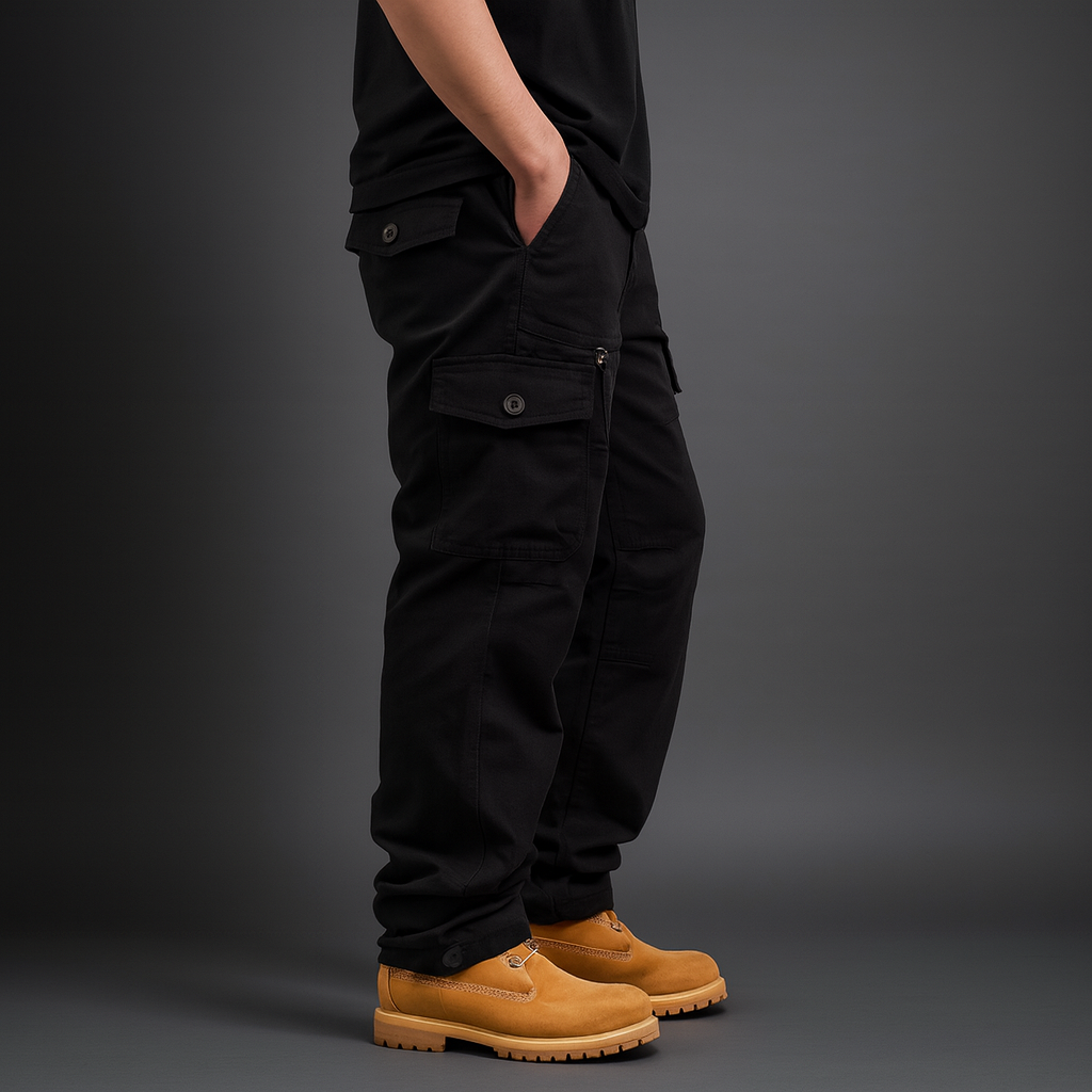 Men’s Fleece-Lined Cargo Pants – Warm Cotton Winter Trousers with Multiple Pockets for Hiking & Outdoor Work