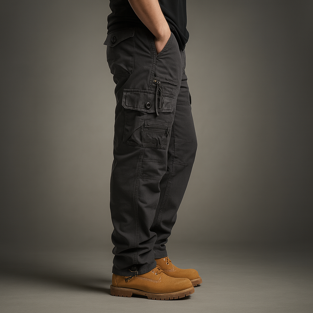 Men’s Fleece-Lined Cargo Pants – Warm Cotton Winter Trousers with Multiple Pockets for Hiking & Outdoor Work