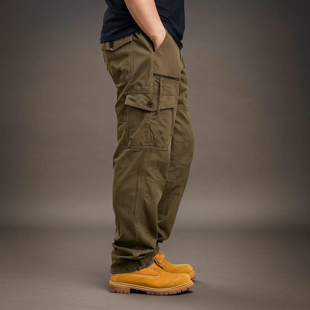 Men’s Fleece-Lined Cargo Pants – Warm Cotton Winter Trousers with Multiple Pockets for Hiking & Outdoor Work