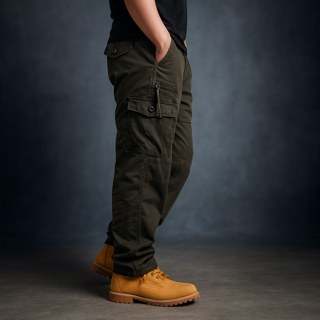 Men’s Fleece-Lined Cargo Pants – Warm Cotton Winter Trousers with Multiple Pockets for Hiking & Outdoor Work
